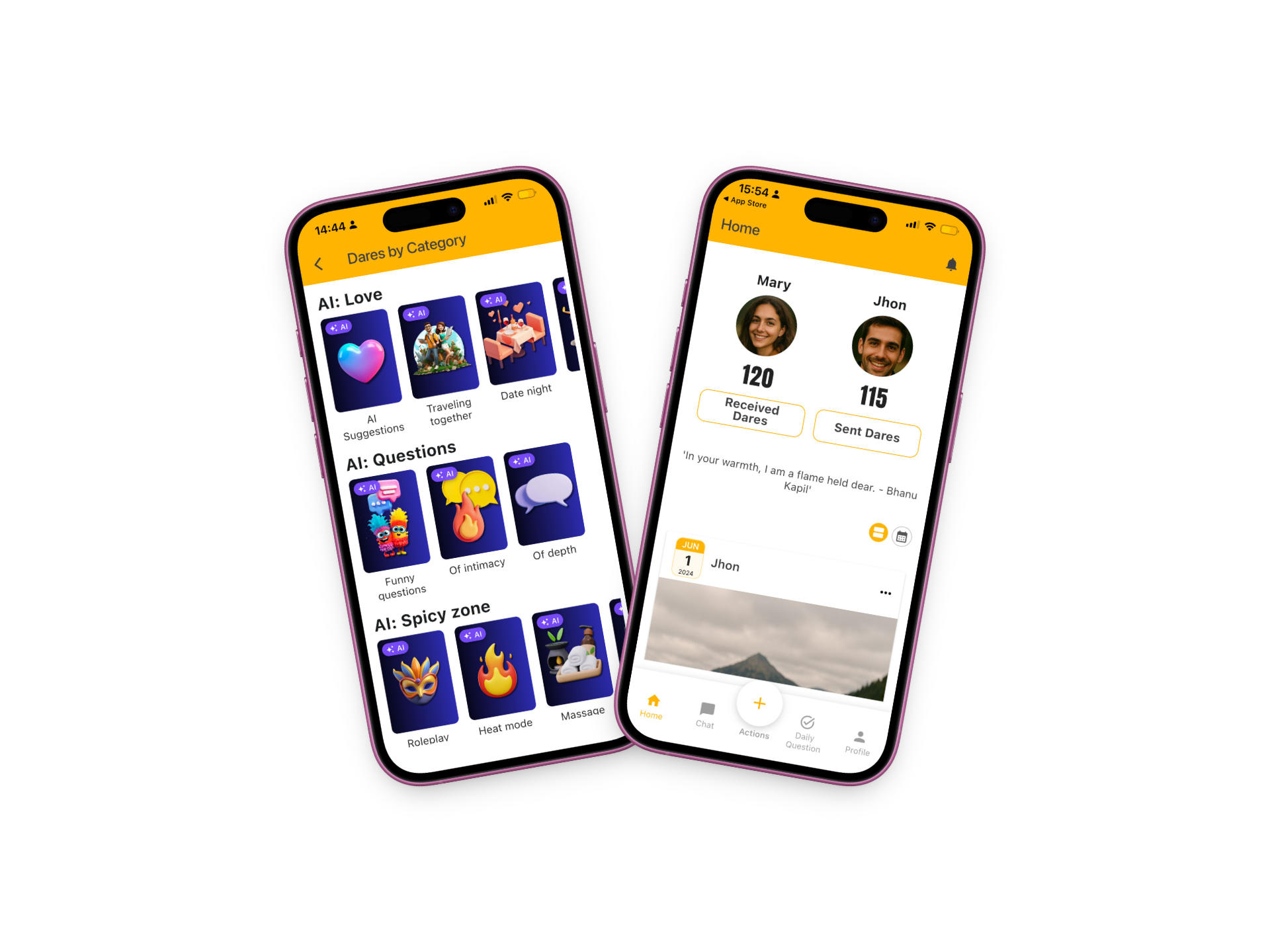 Schermata dell'app Desire che mostra il tabellone dei punteggi della coppia